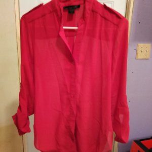 LIME BLUE RED SHEER LONG SLEEVE BUTTON UP